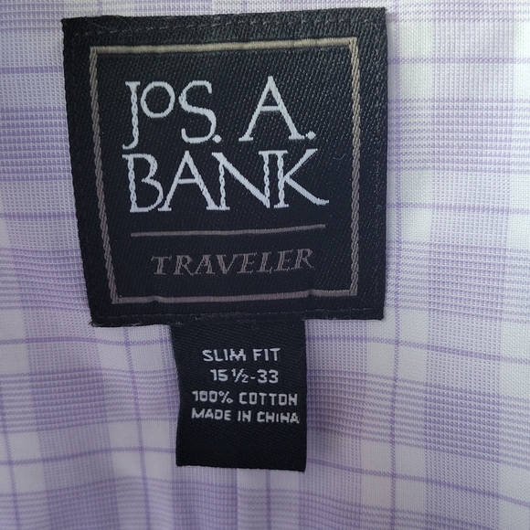 Jos A Bank Traveler Mens Shirt Slim Fit 15.5 34 Med Traditional Fit Purple Plaid - Picture 4 of 8